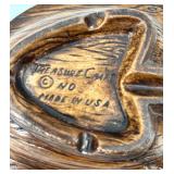 Mid Century Treasure Craft Owl Nest Wood Sculpture, Green Divided Tray & Leaf Dish