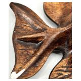 Mid Century Treasure Craft Owl Nest Wood Sculpture, Green Divided Tray & Leaf Dish