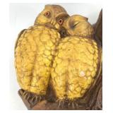 Mid Century Treasure Craft Owl Nest Wood Sculpture, Green Divided Tray & Leaf Dish