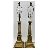 Pair of Brass Table Lamps with Ornate Crest Bases