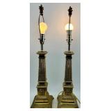 Pair of Brass Table Lamps with Ornate Crest Bases