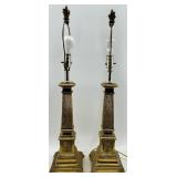 Pair of Brass Table Lamps with Ornate Crest Bases