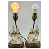 Pair of Porcelain Figural Lamps with Ornate Gilt Accented Bases