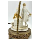 Pair of Porcelain Figural Lamps with Ornate Gilt Accented Bases