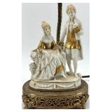 Pair of Porcelain Figural Lamps with Ornate Gilt Accented Bases
