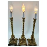 Gilt Brass-tone Candlestick Table Lamps Set of 3