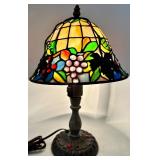 Tiffany-Style Stained Glass Table Lamp with Grapevine & Floral Shade