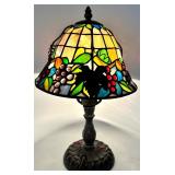 Tiffany-Style Stained Glass Table Lamp with Grapevine & Floral Shade