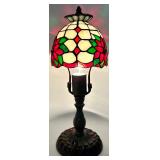 Tiffany-Style Stained Glass Table Lamp with Grapevine & Floral Shade