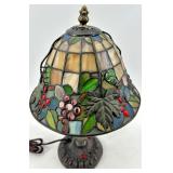 Tiffany-Style Stained Glass Table Lamp with Grapevine & Floral Shade