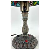 Tiffany-Style Stained Glass Table Lamp with Grapevine & Floral Shade
