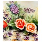 Vintage Reverse Hand-Painted Floral Glass Lamp Shade With Roses & Hydrangeas