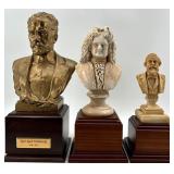 Three Composer Busts On Wood Pedestals: Tchaikovski, Handel & Verdi