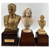 Three Composer Busts On Wood Pedestals: Tchaikovski, Handel & Verdi