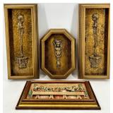 Religious Wall Plaque Set 2 Tall Gold Frames, Central Octagonal Frame & Last Supper Diorama