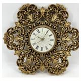 Rococo Revival Ornate Gold Tone Wall Clock & Sconces Set