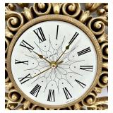 Rococo Revival Ornate Gold Tone Wall Clock & Sconces Set