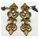 Rococo Revival Ornate Gold Tone Wall Clock & Sconces Set