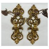 Rococo Revival Ornate Gold Tone Wall Clock & Sconces Set