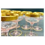 Tiffin Franciscan Rambler Rose - Pink Glass Champagne Coupes & Gold Rim