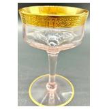 Tiffin Franciscan Rambler Rose - Pink Glass Champagne Coupes & Gold Rim