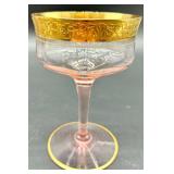 Tiffin Franciscan Rambler Rose - Pink Glass Champagne Coupes & Gold Rim