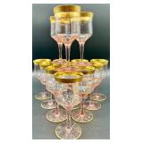 Tiffin Franciscan Rambler Rose - Pink Glass Goblets & Gold Trim Stemware Set of 13