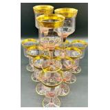 Tiffin Franciscan Rambler Rose - Pink Glass Goblets & Gold Trim Stemware Set of 13