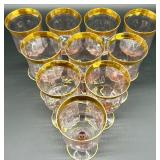 Tiffin Franciscan Rambler Rose - Pink Glass Goblets & Gold Trim Stemware Set of 13