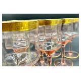 Tiffin Franciscan Rambler Rose - Pink Glass Goblets & Gold Trim Stemware Set of 13