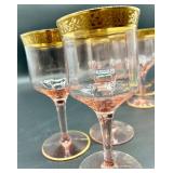 Tiffin Franciscan Rambler Rose - Pink Glass Goblets & Gold Trim Stemware Set of 13