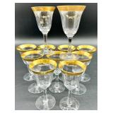 Tiffin Franciscan Minton - Gold Rim Glassware Set- 3 Tall Tumblers & 11 Stemmed Glasses