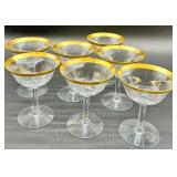 Tiffin Franciscan Minton - Gold Rim Crystal Glassware Set - Champagne Coupes, Tall Stem Glasses & Tumbler