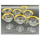 Tiffin Franciscan Minton - Gold Rim Crystal Glassware Set - Champagne Coupes, Tall Stem Glasses & Tumbler