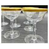 Tiffin Franciscan Minton - Gold Rim Crystal Glassware Set - Champagne Coupes, Tall Stem Glasses & Tumbler