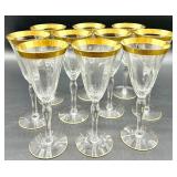 Tiffin Franciscan Minton - 10 Crystal Champagne Flutes with Gold Rim