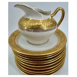 Limoges France - A Lanternier & Co. Gold Floral Border Tea cups, Coffee cups, Saucers with Creamer