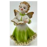 Vintage Thames Hand Painted Box & Angel Figurine, Lace Fan & Gold Vase