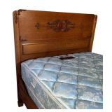 U - Vintage Full Size Wooden Bed with Carved Headboard and Footboard
