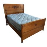U - Vintage Full Size Wooden Bed with Carved Headboard and Footboard
