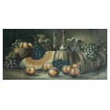 U - Vintage Framed Still Life Print with Fruit and Wine Bottles by H. Hadland