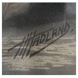 U - Vintage Framed Still Life Print with Fruit and Wine Bottles by H. Hadland