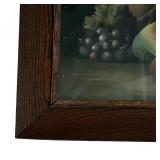 U - Vintage Framed Still Life Print with Fruit and Wine Bottles by H. Hadland