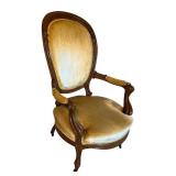 U - Pair of Antique Victorian Walnut Framed Parlor Upholstered Armchairs