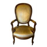 U - Pair of Antique Victorian Walnut Framed Parlor Upholstered Armchairs