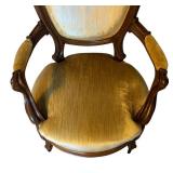 U - Pair of Antique Victorian Walnut Framed Parlor Upholstered Armchairs