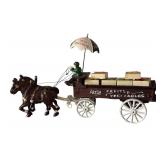 U - Vintage Cast Iron Fruit and Vegetable Wagon with Horses and Driver