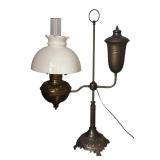 U - Vintage Ornate Brass Student Lamp with White Glass Shade