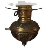 U - Vintage Ornate Brass Student Lamp with White Glass Shade
