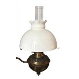 U - Vintage Ornate Brass Student Lamp with White Glass Shade
